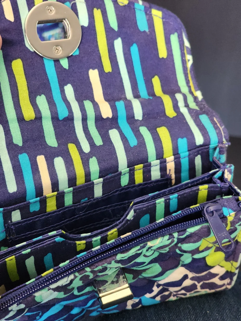 Vera Bradley Navy, Teal & Lime Quilted Floral Wristlet Wallet - Picture 3 of 5